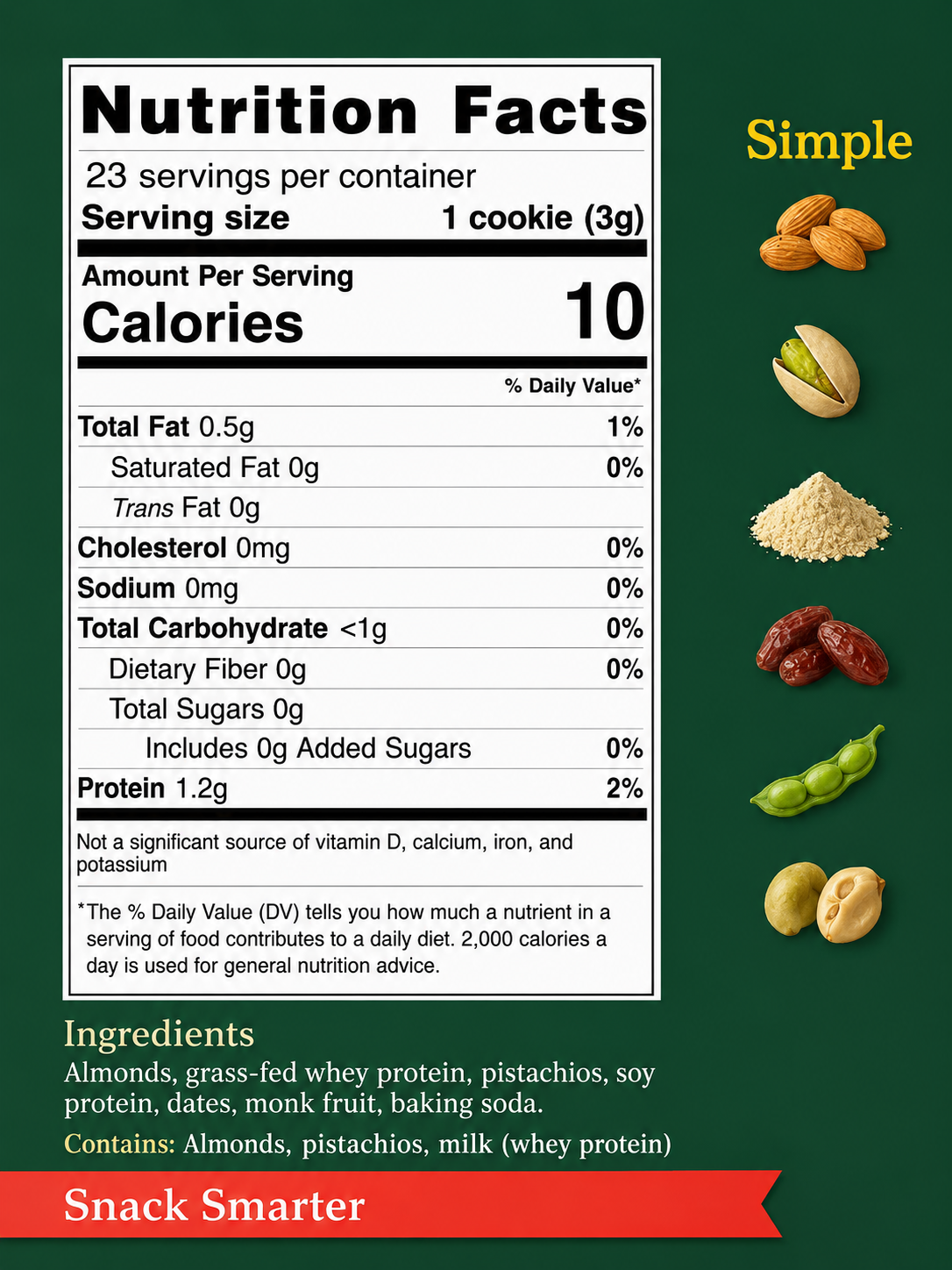 Pistachio grass-fed whey protein mini cookies (10 cal per cookie)