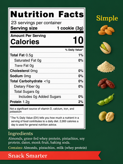 Pistachio grass-fed whey protein mini cookies (10 cal per cookie)